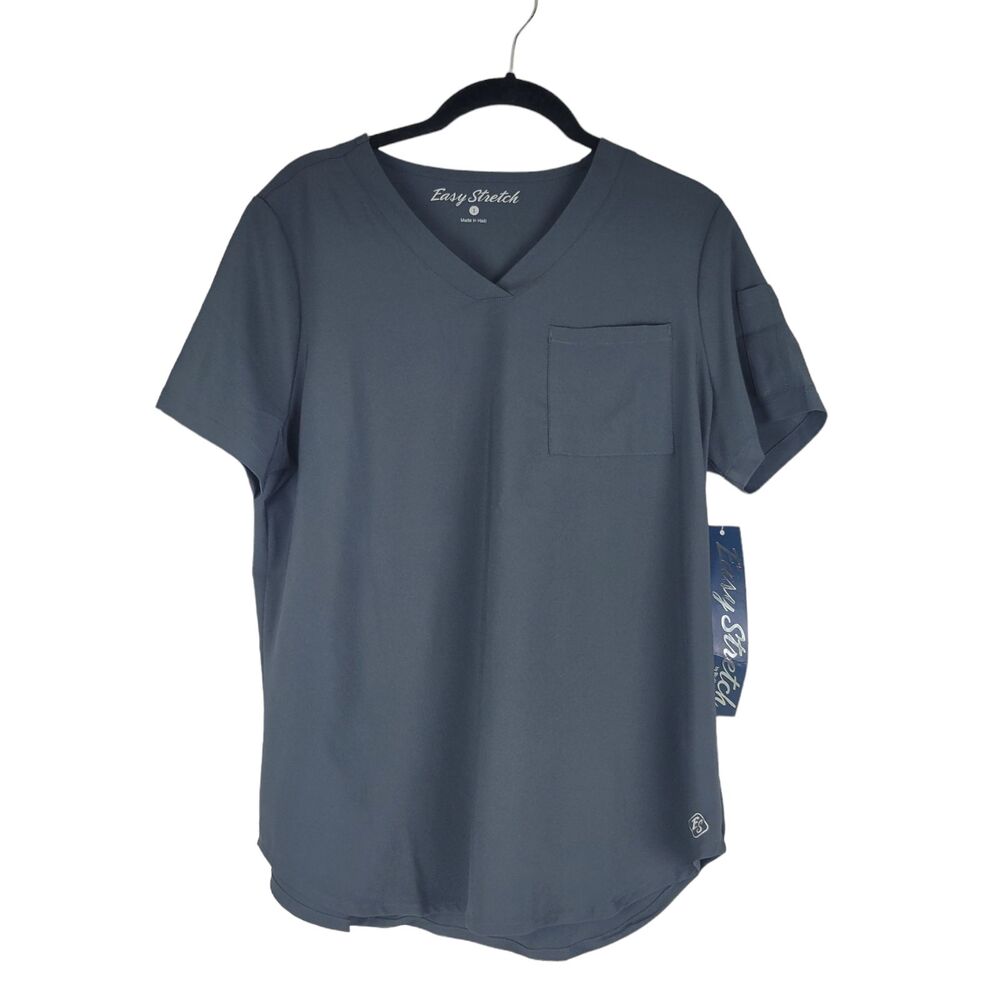 Butter-Soft Scrub Top BU543 size S Easy Stretch Pewter Gray Short Sleeves NWT